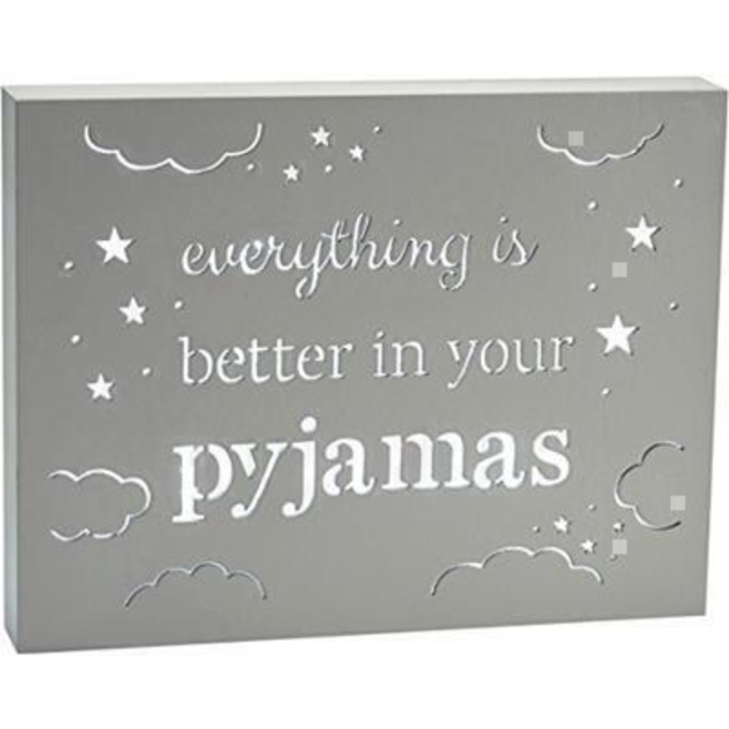 LED light box quoting Everything is better in your pyjamas designed by Transomnia